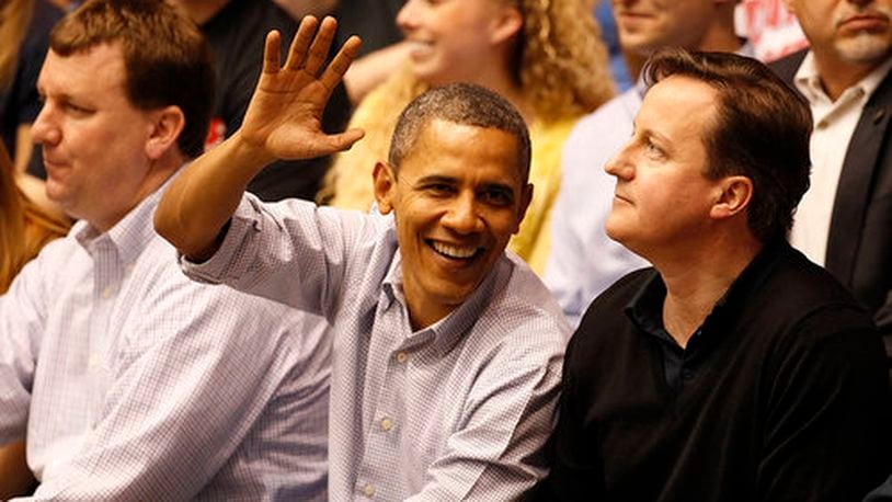 President Obama and David Cameron attend the First Four game at UD Arena.