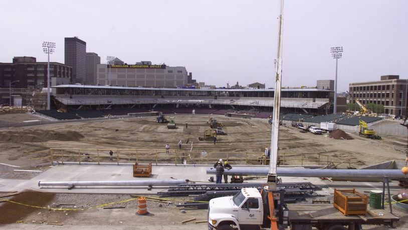 A view of Fifth Third Field (now Day Air Ballpark) during its construction in downtown Dayton.