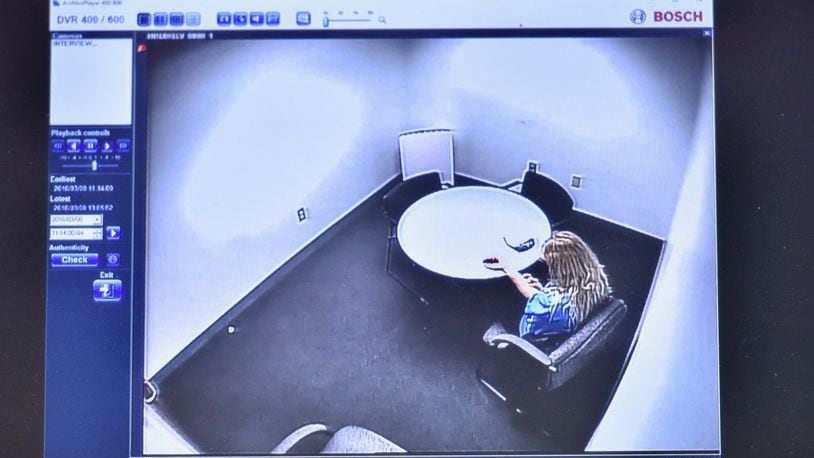 Lindsay Partin was interviewed by detectives after the death of 3-year-old Hannah Wesche in March 2018. This is an image of the video that was shown to the jury during her trial. NICK GRAHAM / STAFF
