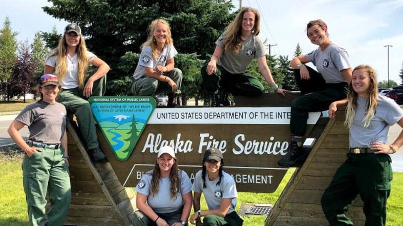 An all female fire crew prepares to help battle the more than 200 wildfires burning in Alaska.
