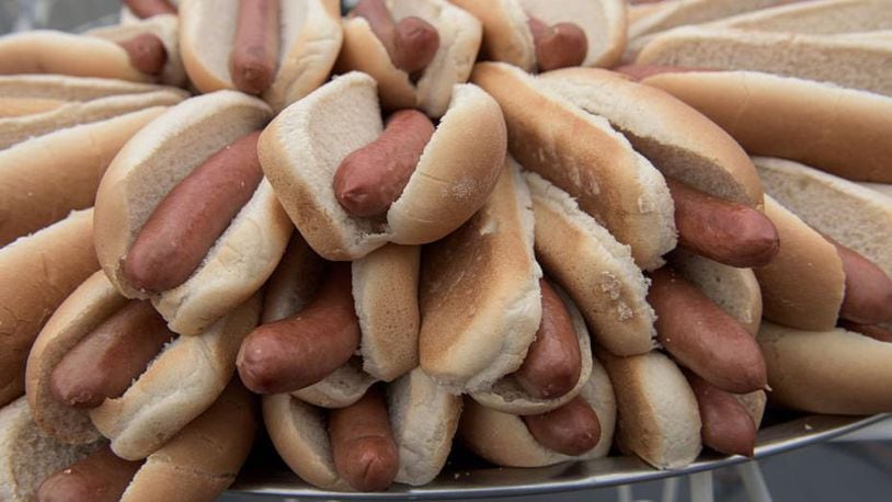 Hot dogs and buns.